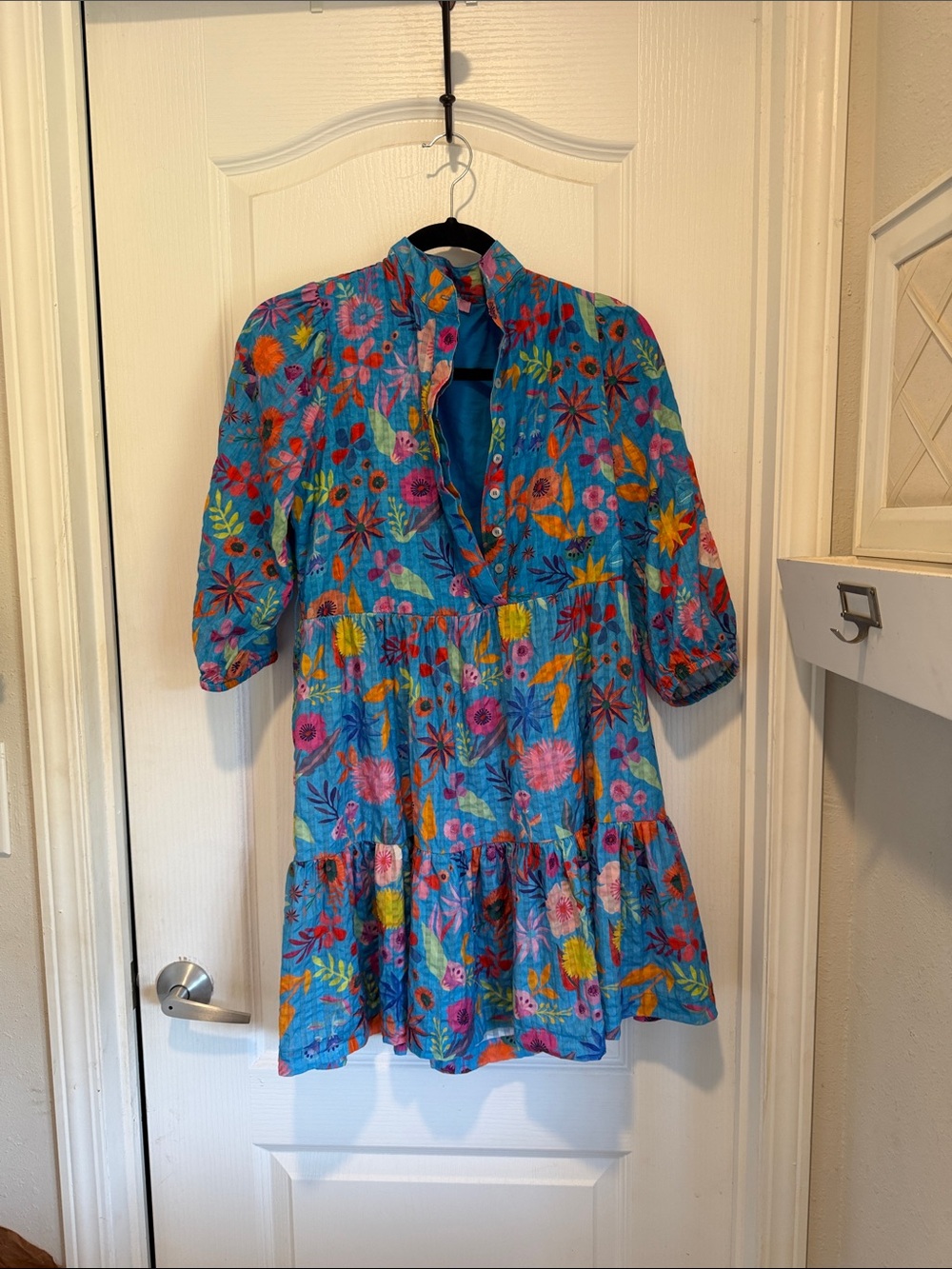Briton Court Bright Blue Floral Casual Tiered Dress